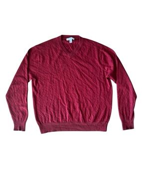 Turnbury Silk Casmere Mens Large V Neck Sweater Red Pullover Cable Knit
